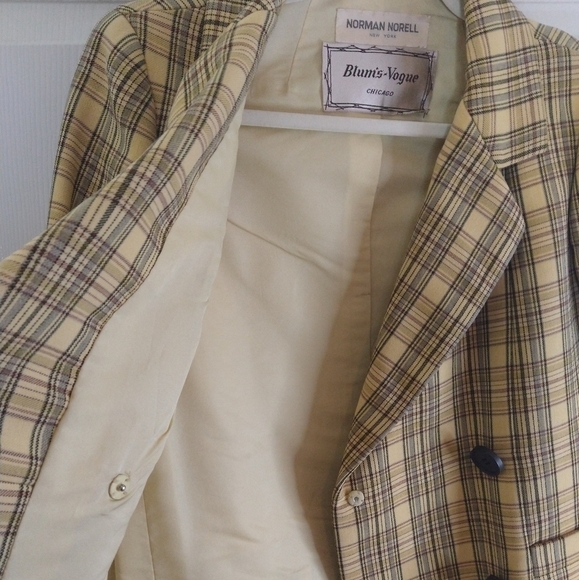 Vintage Norman Norell Blum's-Vogue yellow plaid designer Blazer Jacket top - Picture 10 of 11